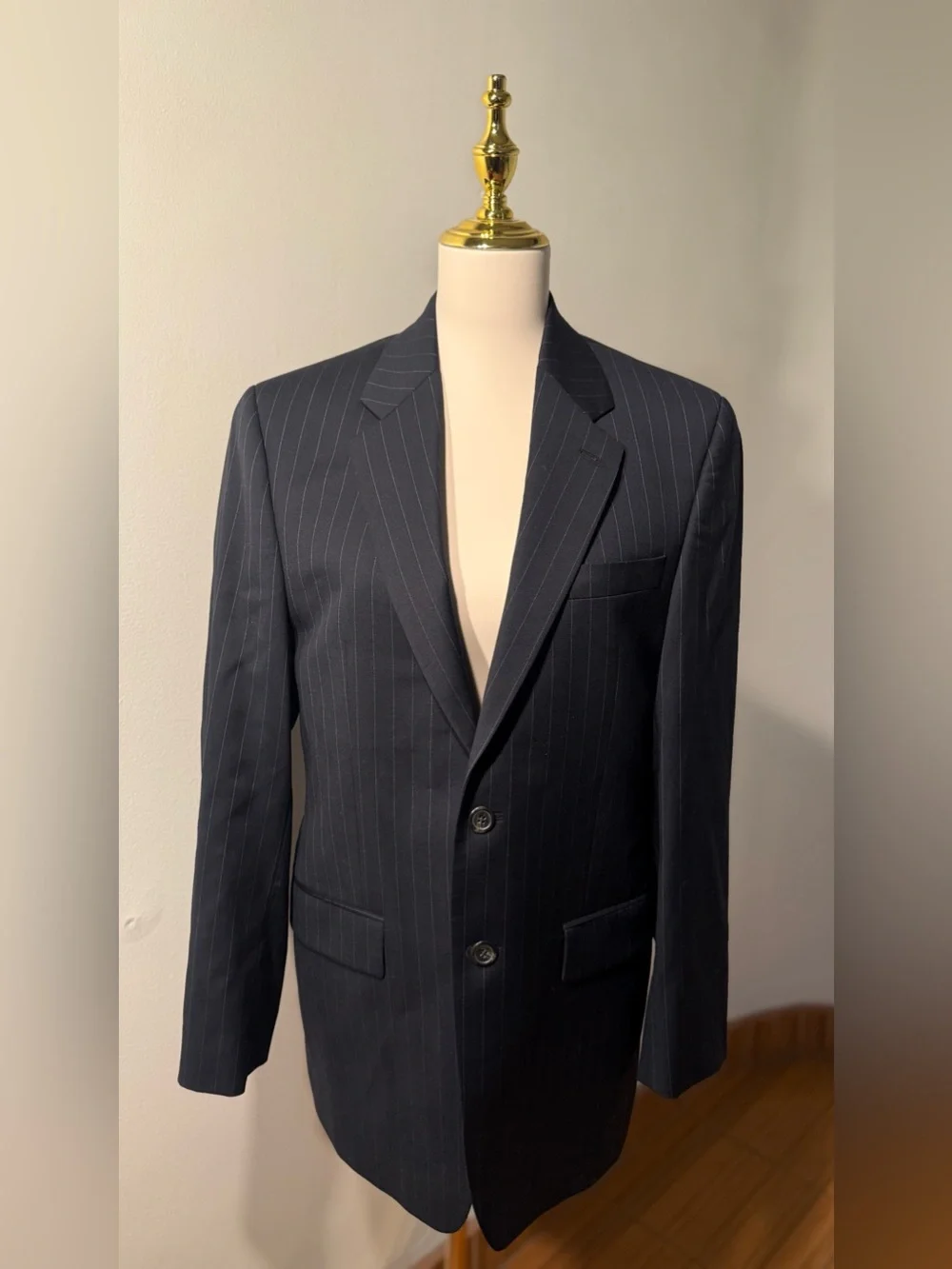 Vintage Lauren Ralph Lauren Navy Pinstripe Wool Blazer 36R Made in Canada Men